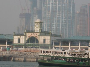 riding past the new star ferry pier in Central