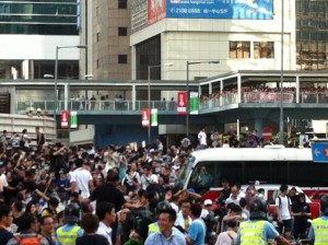 Harcourt Road teeming with protesters after police denying them access to the protest site