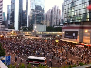 The sea of protesters in Admiralty when it was getting dark